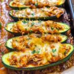 Sticky BBQ Chicken Zucchini Boats