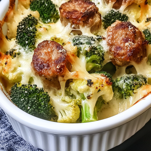 Keto Broccoli and Cauliflower Au Gratin with Sausage