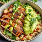 Grilled Chicken Quinoa Bowls with Avocado Sauce Delight!