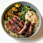 Grilled Steak Bowl with Creamy Sauce & Grilled Zucchini