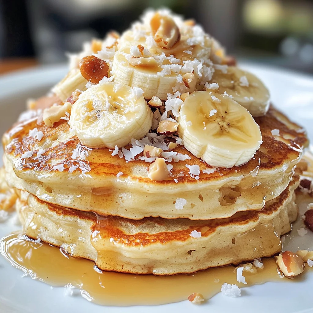Toasted Coconut Macadamia Pancakes with Coconut Syrup