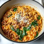 Hearty Ground Beef Orzo with Tomato Cream Sauce