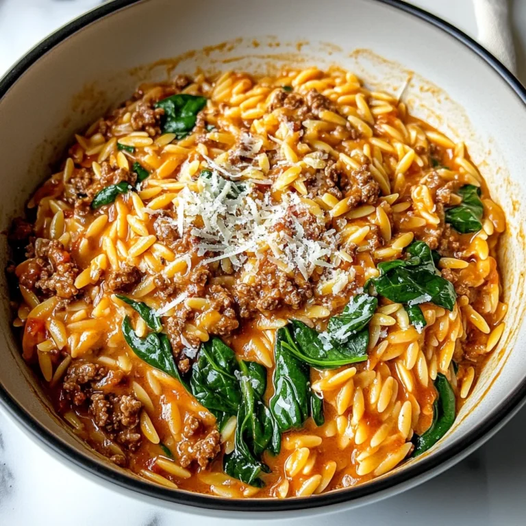 Hearty Ground Beef Orzo with Tomato Cream Sauce